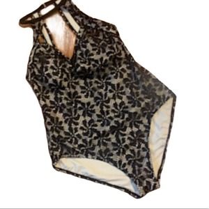 One pc Swimsuit Nude with Black lace overlay